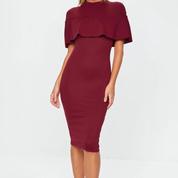 Misguided Burgandy Cape Overlay Dress - Picture 1 of 7